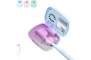 ELMWAY Toothbrush Holder, Toothbrush Cleaner Case, Portable USB Charging Toothbrush Cover with U V-C Light, Travel Toothbrush Holder (Blue-Fan)