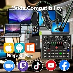 Podcast Equipment Bundle for 2, DJ Mixer with Voice