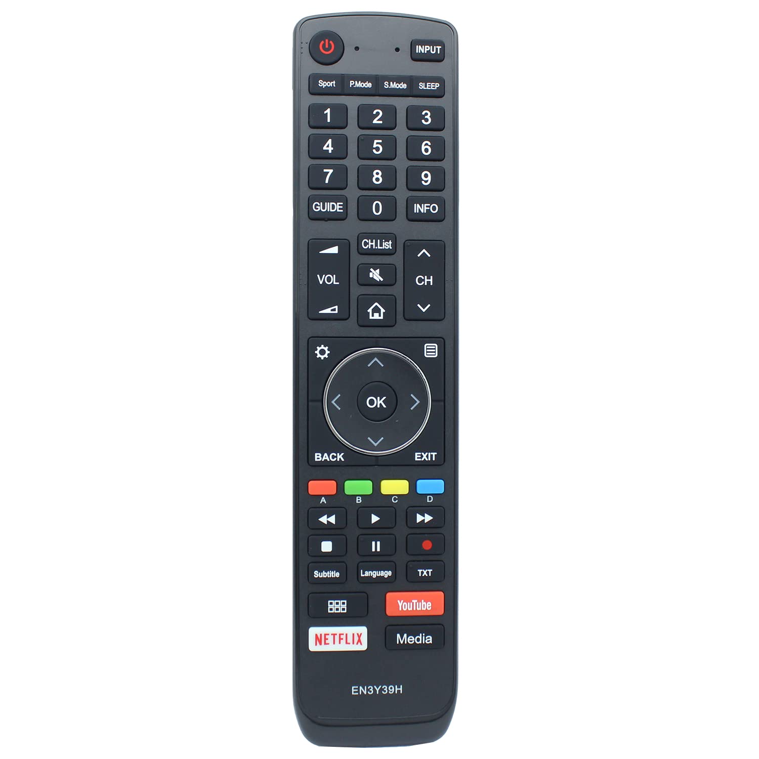 EN3Y39H Remote Control Replacement for Hisense TV H65U7A H43A6500 H50A6500 H55A6500 H65A6500 H43AE6400 H50AE6400 H55AE6400 H65AE6400 H43A6550 H50A6550 H55A6550 H65U9A H75U9A EN-3A31 EN3A31 42K320UW