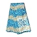pqdaysun Rhinestones Beading African Net Lace Fabric 5 Yards F50624 (Blue)