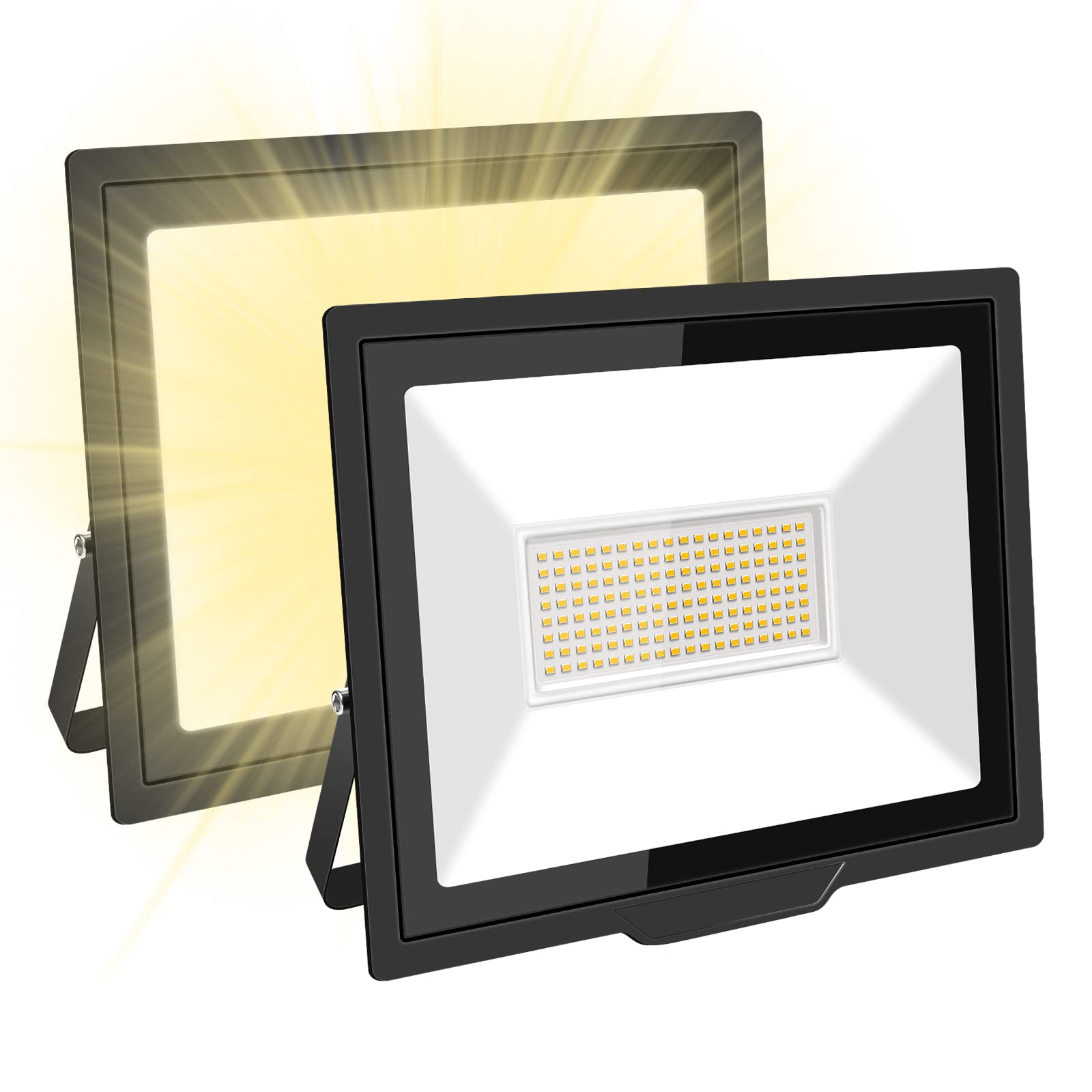 SKYWORLD 2 Pack 100W LED Flood Lights Outdoor, 10000LM 4000K Daylight Warm White, IP66 Waterproof Security Lights for Garden, Yard, Stadium, Playground, Driveway, Backyard