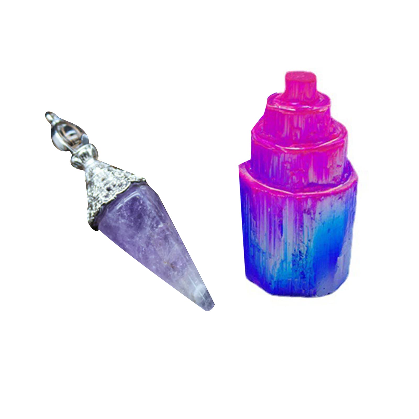Soulnioi Selenite Tower Selenite Mini Gypsum Quartz Mountain Tower Shaped Collection Decor for Meditaion, Amethyst Hexagon Healing Crystal Pendant