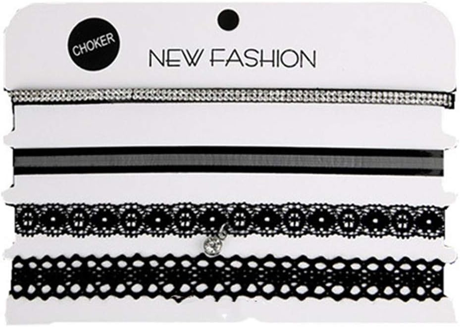 INSEET 4 Pcs/Set Clavicle Chain Lace Necklace Choker Collar for Women Girls,Black