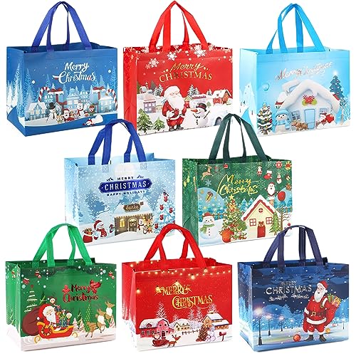PARSUP Christmas Gift Bags, Multifunctional Non-Woven Tote Treat Christmas Bags with Handles for Gifts Wrapping Shopping, Xmas Party Supplies