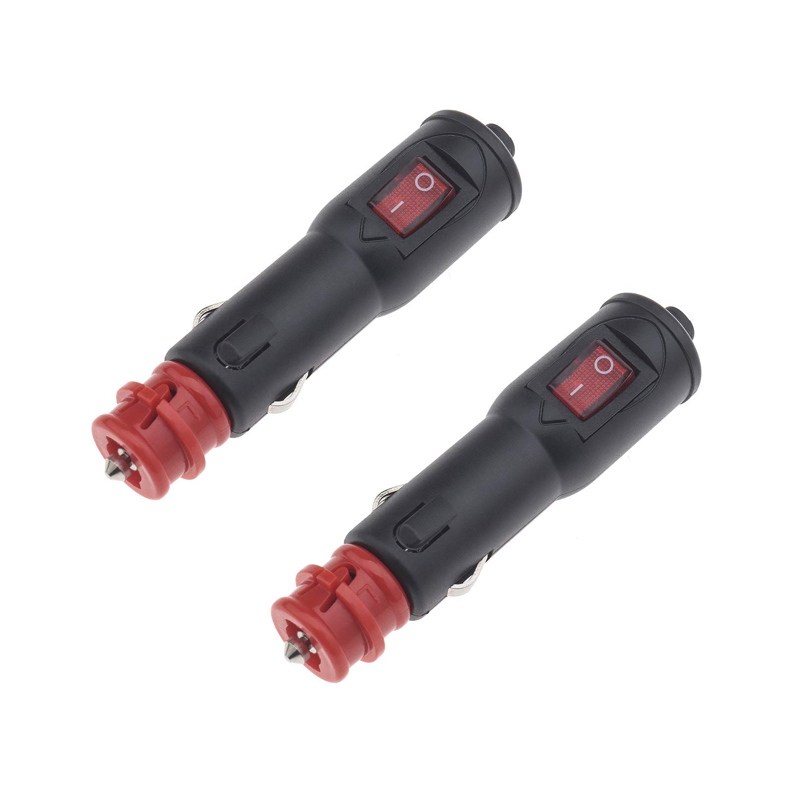 Be In Your Mind 2x Car 12-24V Cigarette Lighter Male Plug Connector 8Amp Fuse With Red ON/OFF Illuminated Switch Universal For Automobile Trucks Boat Replacement Parts