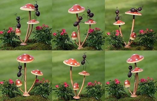 Zaer Ltd. Ants metálicos en Setas de Hongos para jardín/Maceta ...
