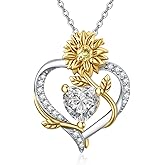 Lmoneta Birthstone Sunflower Necklace for Women 925 Sterling Silver Sunflower Necklace Jewelry You Are My Sunshine Pendant Forever Love Jewelry Gift for Birthday Anniversary Christmas