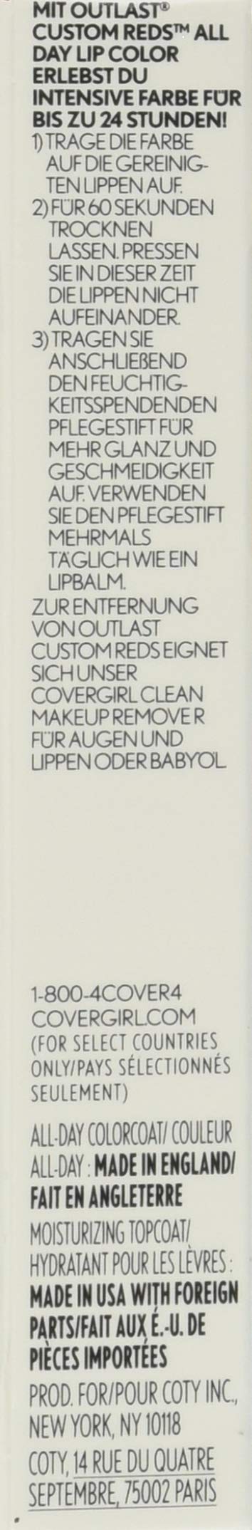 COVERGIRL Outlast All-Day Lip Color Custom Reds, Your Classic Red, 0.06 Ounce (Pack of 1)