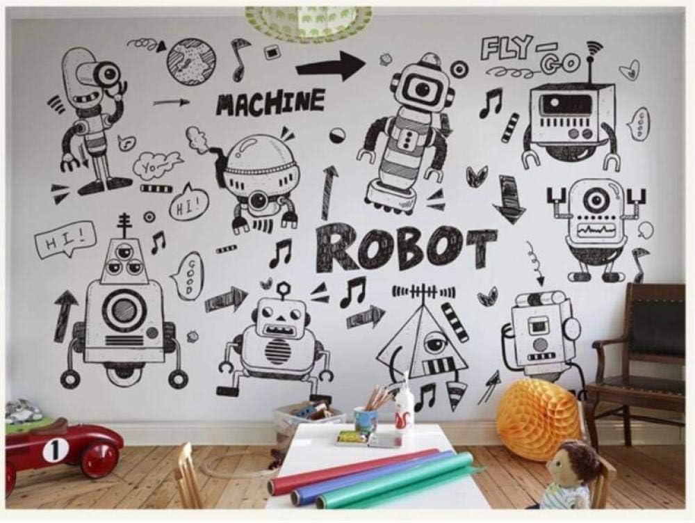 Wall Murals 3d Wallpaper Hand Drawn Doodle Robot Wallpaper Black And White Line Drawing 3d Wall Mural Living Room Sofa Tv Wall Bedroom Wallpaper 250cmx175cm Amazon Com