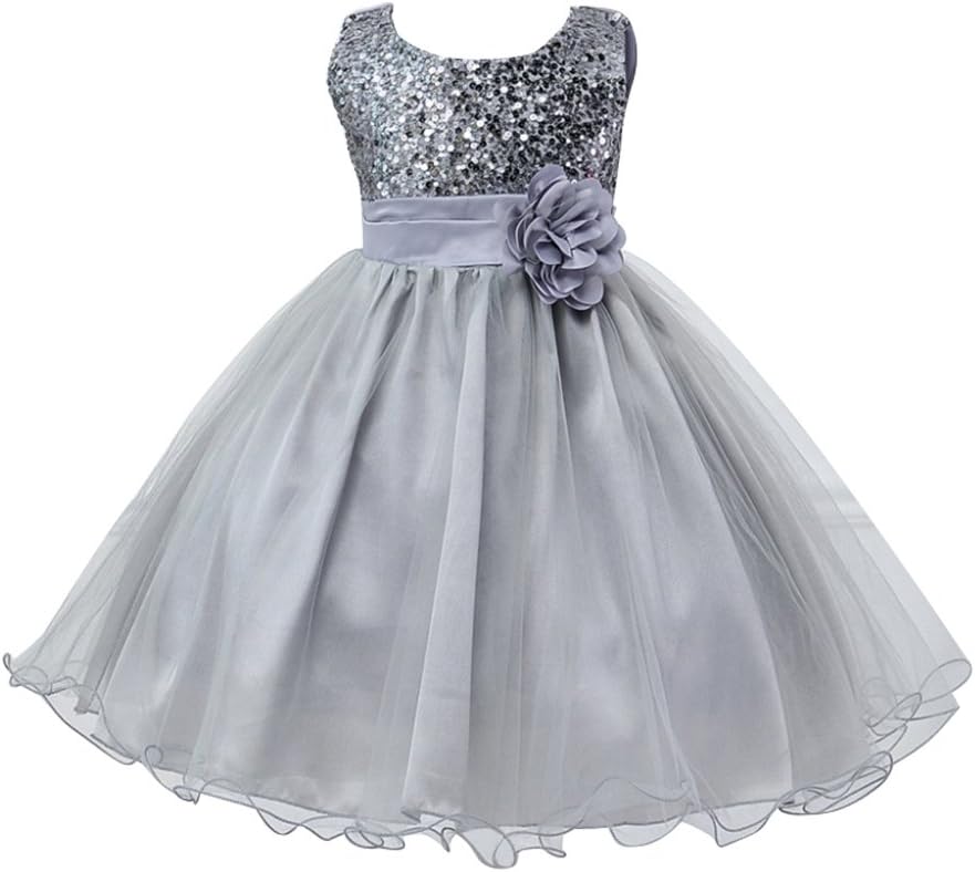Big Girls Sleeveless Floral Belt Sequined Princess Dress For 3-10 Years