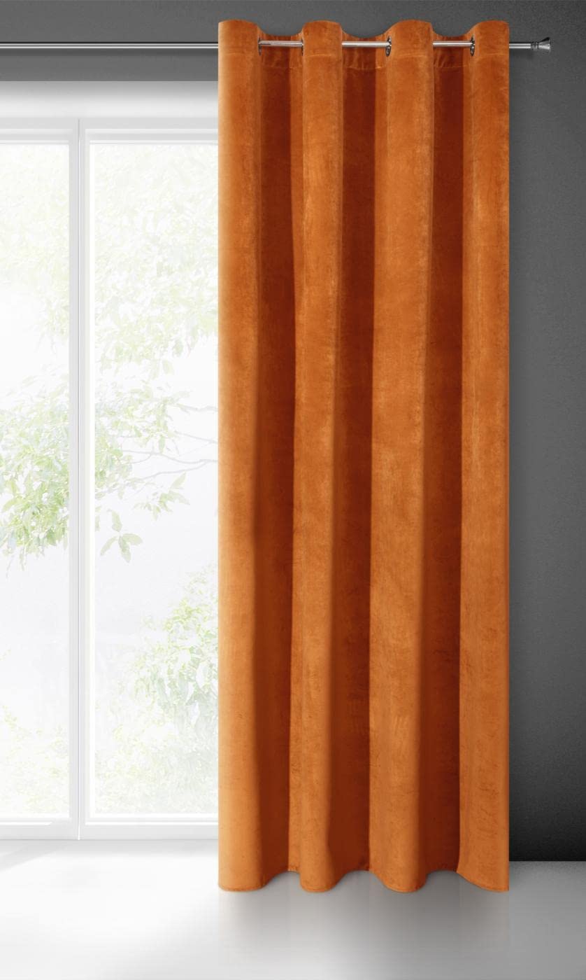 Eurofirany VILLA Soft Plain Opaque Velvet Curtain with Eyelets - 1 Unit, Fluffy Panel Drape Classic Glamour Elegant Living Room, Bedroom, 290 g/m2, W55 x L98, Rust Brown