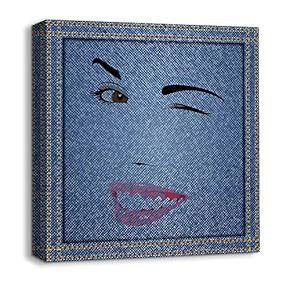 Canvas Wall Art Beautiful Jeans Fabric Feature Painting Artwork for Home Prints Framed - 12x12 inches