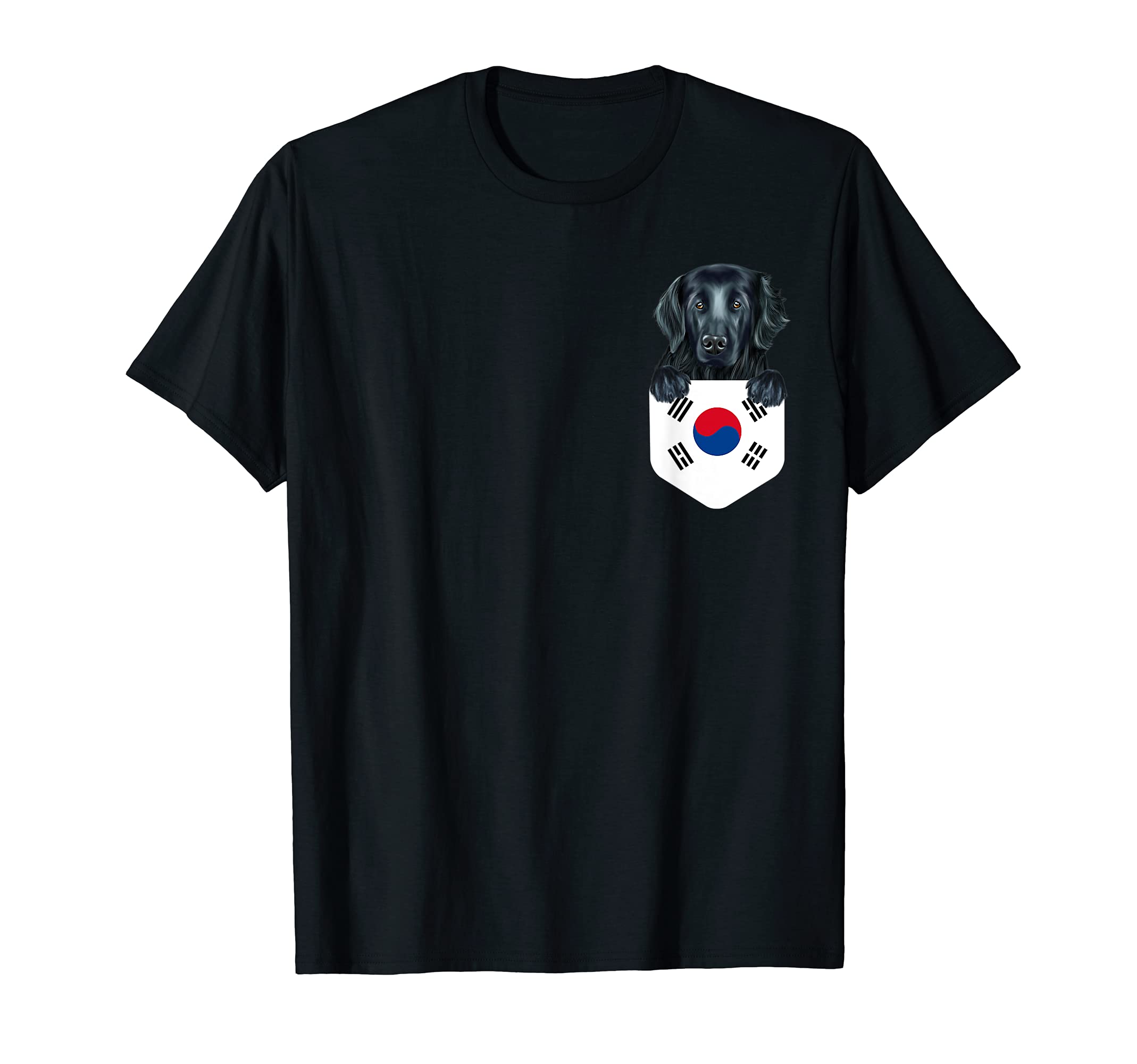 South Korea Flag Flat-Coated Retriever Dog In Pocket T-Shirt