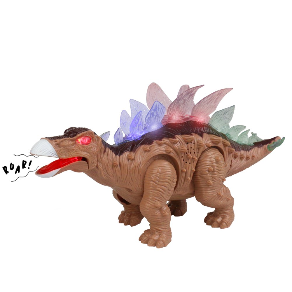 Fajiabao Dinosaur Toy Stegosaurus Electric Walking with Roar Sound and Colorful LED Light Glow Realistic Brown for Children Toddlers Kids Boys Girls