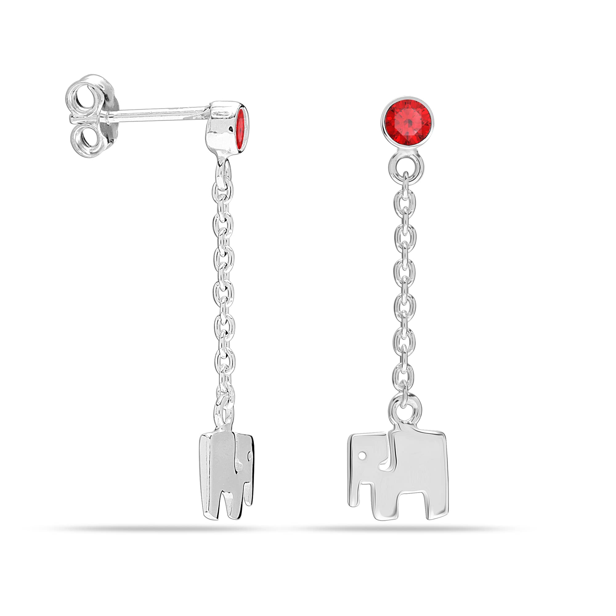 Charmsy 925 Sterling Silver Elegant 925 Sterling Silver Garnet Elephant Stud Dangle Earrings | Elephant Earrings Animal Jewellery Birthday Gift for Women 30MM