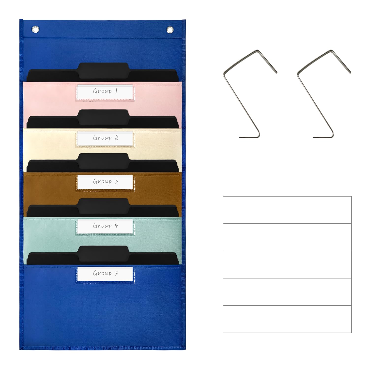 BOHEMIABY Hanging Wall Document Organiser, Colorful Over Door Magazine Holder with 5 Large Pockets for School Home Office, Foldable Folder Holder for Paper,Document,Mails,Books,Archives