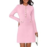 MEROKEETY Women's Fall 2026 Long Sleeve Bodycon Sweater Dress Button Crew Neck Winter Formal Mini Dresses