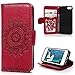 MOLLYCOOCLE iPhone SE & 5 & 5S Case, Stand Wallet Premium PU Leather Skin Cover Magnetic Flip Folio TPU Cushion Bumper Embossed Flower Design for iPhone SE & 5 & 5S & Bling Butterfly Dust Plug,Red