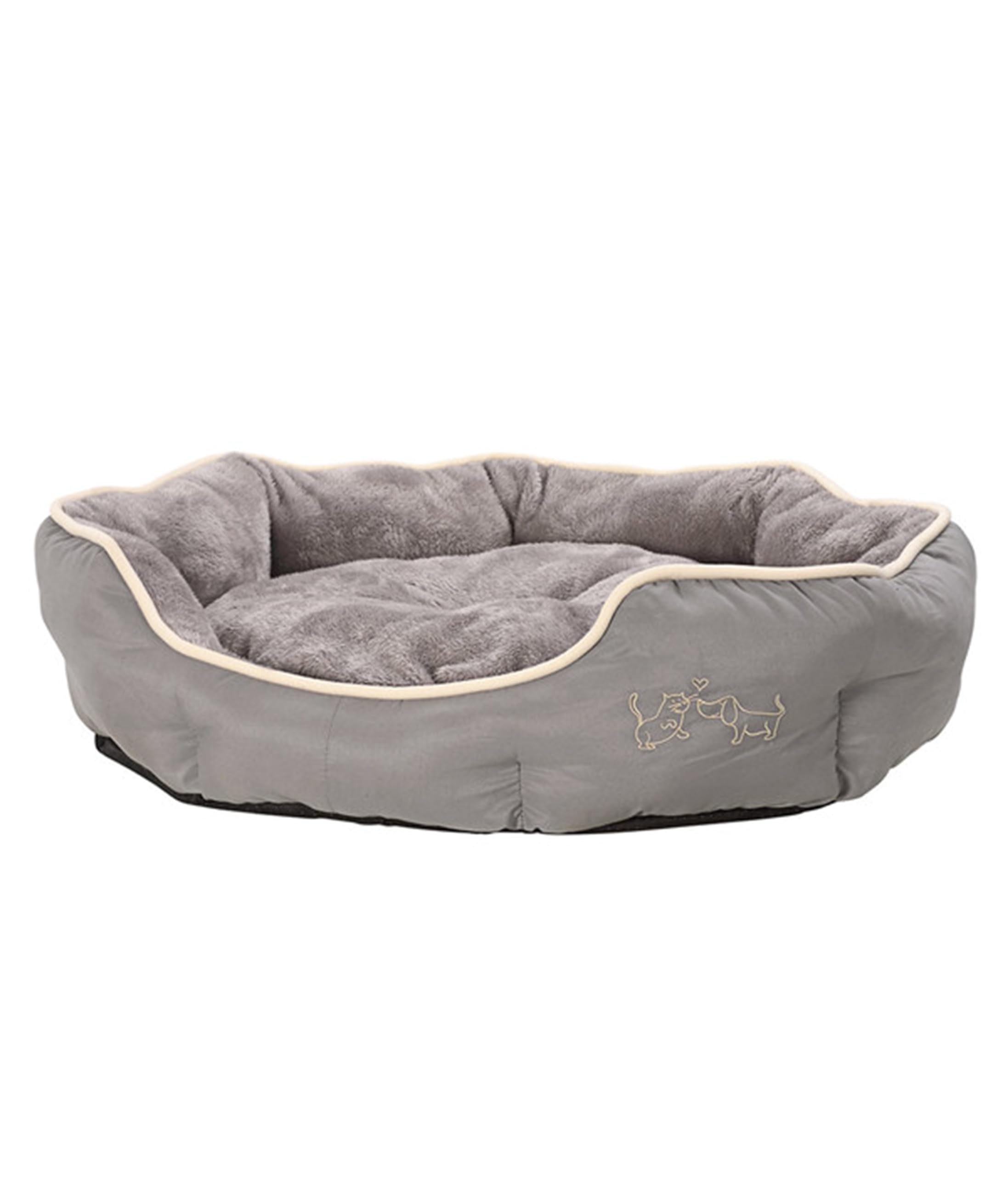 Dehner Sammy dog and cat bed, oval, approx. 57 x 52 x 14 cm, polyester, grey