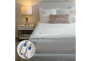 Heated Mattress Pad Queen, Dual Control Coral Fleece Electric Mattress Pad with Memory Function, 10 Heat Settings & 12 Timer 