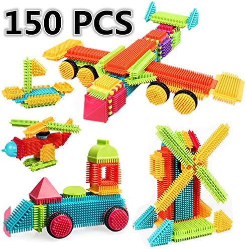 ihoven Building Blocks Toys Set, Educational 3D Bristle Building Tiles with Blocks Toy Kit for Kids Bristle Construction Stacking Shapes Set for Boys and Toddlers - in Delicate Gift Box (150 PCS)