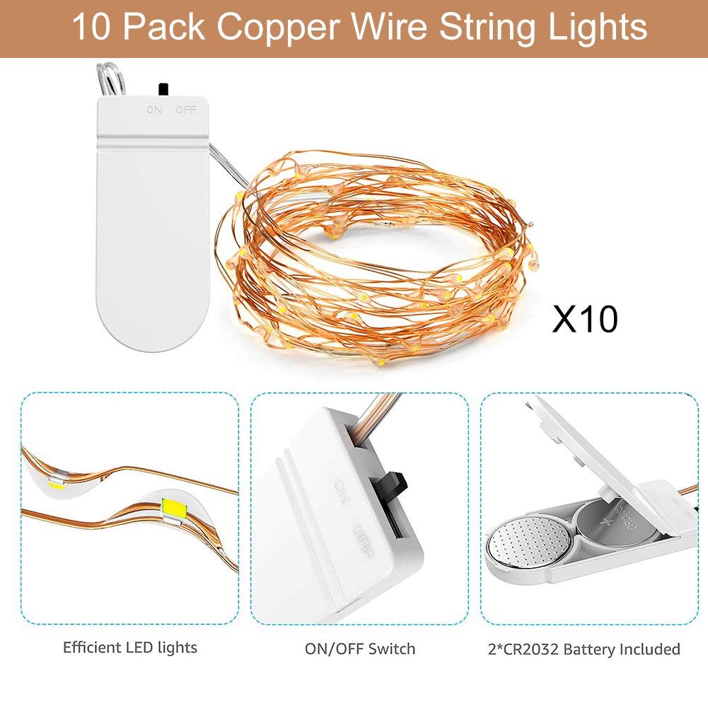 AUOTO Led Fairy Lights, 20 Packs 2m 20 LEDs Battery Operated Copper Wire String Lights Warm White, for Home Garden Wedding Party Christmas Halloween Concerts Bars Hotels Indoor Outdoor Decorations