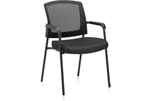 CLATINA Office Reception Guest Chair Mesh Back Stacking with Ergonomic Lumbar Support and Thickened Seat Cushion for Waiting Conference Room Black