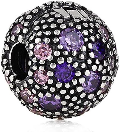 Choruslove Cosmic Stars Clip Lock Charm with Fancy Purple and Multi-colored CZ Stone 925 Sterling Silver Beads for European Bracelet Jewelry