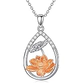 VNRIOW Diamond Hummingbird/Lotus Flower Necklace for Women 925 Sterling Silver Teardrop Pendant with Lab Grown Diamond Jewelry Gifts for Her