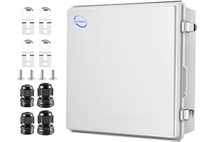 RTHIEAI Waterproof Outdoor IP67 Junction Box (13"x13"x5.1") with Mounting Plate, Hinged Grey Cover and Wall Brackets - Weatherproof ABS Plastic Electrical Enclosure for DIY Projects (330x330x130mm)