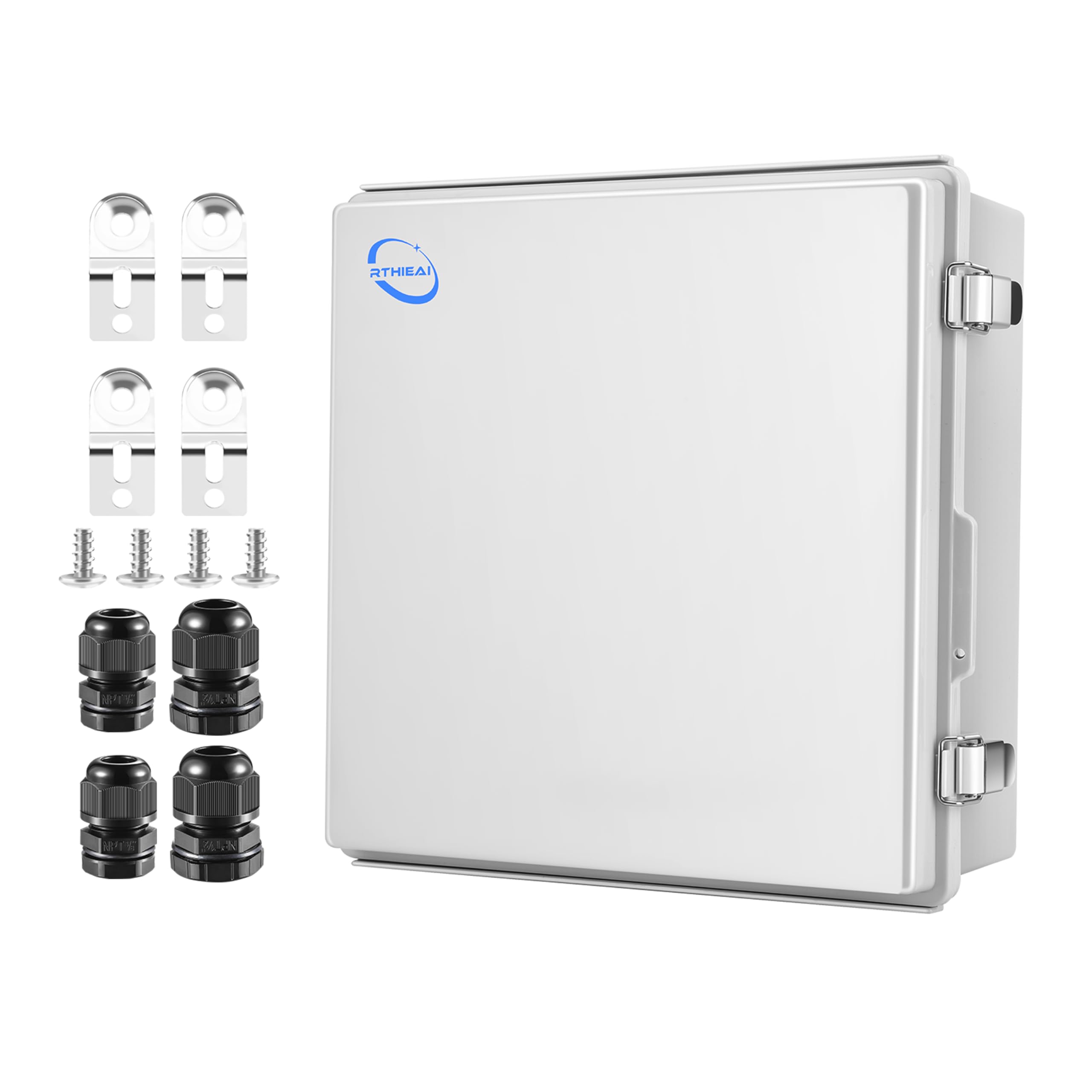 Photo 1 of RTHIEAI Waterproof Outdoor IP67 Junction Box (13"x13"x5.1") with Mounting Plate, Hinged Grey Cover and Wall Brackets - Weatherproof ABS Plastic Electrical Enclosure for DIY Projects (330x330x130mm)