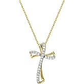 GILDED 10K Yellow Gold - 14K Yellow Gold Plated over 925 Sterling Silver Necklace for Women with Natural Round-Cut Diamond Twist Cross Pendant, 18" Cable Chain, 1/4 Carat Total Weight & Elegant Gift Box Included