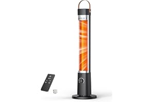 SLKDRFT Outdoor Heater for Patio, 32" Infrared Electric Heaters Indoor w/Remote, 1500W, 60° Oscillation, 9H Timer, 9 Heat Level, Tip-Over/Overheating Protection, Safety Lock, for Garage Porch Office Black-3