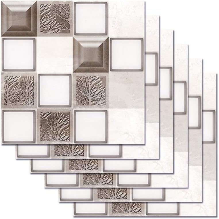 MISIXILE Mosaic Self-Adhesive Decals Peel and Stick Backsplash Tiles Wall Stickers 3D Wall Decor Decorative Tile Backsplash for Kitchen Bathroom Living Room Bedroom 7.87x 7.87 Inch(6 Pcs/Pack)