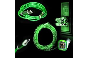 LyteCordz - Touch Sensitive ON/Off - Lighted Light Up LED Charging Charger Cable USB Data Sync Cord with Matching Light Up Wall and Car Plug (Type C, Green, 6 Foot)