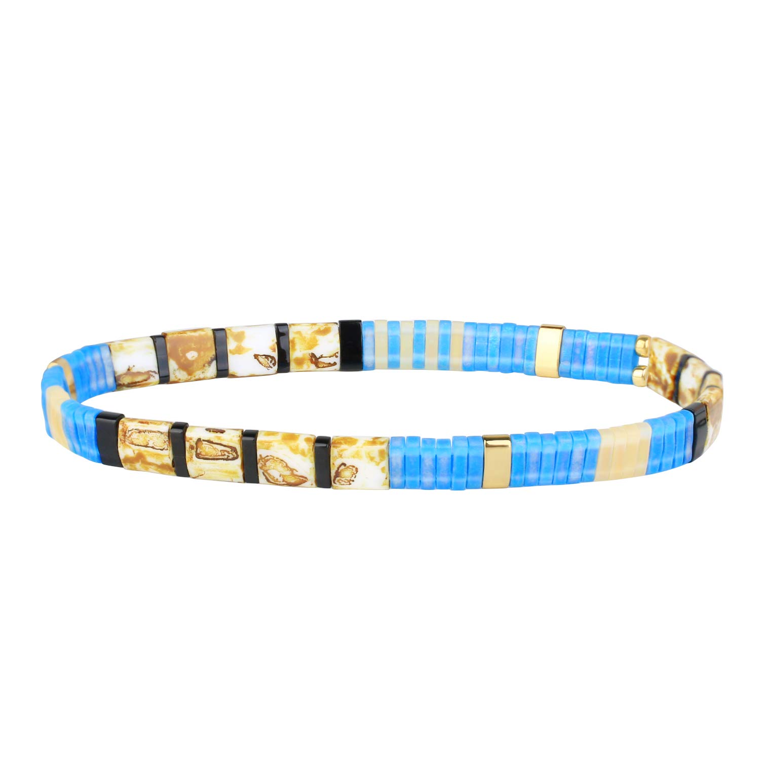 KELITCH New Miyuki Tila Beaded Stretch Bracelets Women Tila Charm Stackable Friendship Bracelets - Blue 11D
