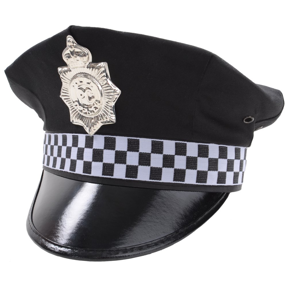 Wicked Costumes British Metropolitan Police Officer Fancy Dress Hat – Black Costume Cap with Badge Detail for Parties & Halloween (Ages 14+)