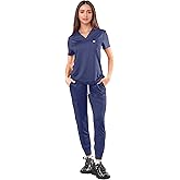 Meidiero Scrubs for Women - V-Neck Top & Stretchy Jogger Pants Scrubs Set with 5 Pockets