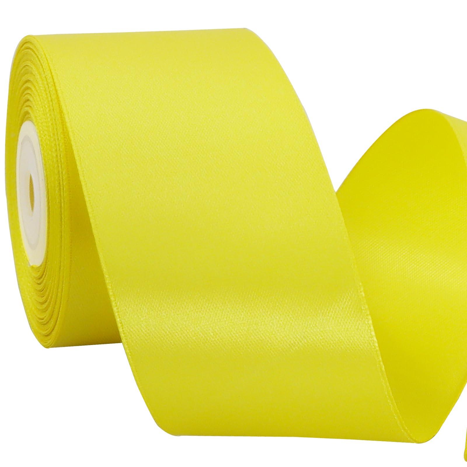 TONIFUL 2 Inch x 25 Yards Wide Light Yellow Satin Ribbon Solid Fabric Ribbon for Gift Wrapping Crafts Chair Sash Eternal Flower Invitation Cards Hair Bows Sewing Party Wedding Decoration — image 1