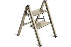 LADNAMY 2 Step Ladder- Folding Step Stool for Kitchen,Lightweight Aluminum Portable Step Stools for Adults,Multi-Use for Indoor or Outdoor,Champagne Gold,330lbs Capacity…