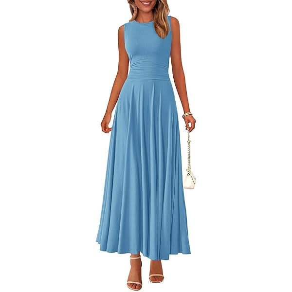chinese dress ladies GLIGET Dresses for Women 2024 Shirred Ruffle Hem A Line Maxi Dress (Color :  Baby Blue, Size : X-Small) at Amazon Women's Clothing store