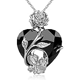 HOTIE Rose Skull Necklace for Women 925 Sterling Silver Black Heart Pendant Necklace with Skeleton Punk Gothic Jewelry Gift for Goth Lovers Women
