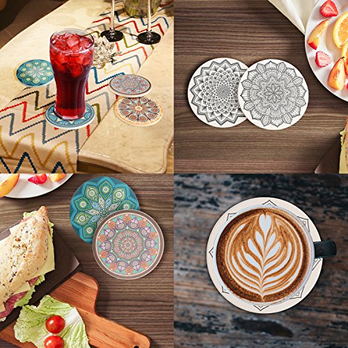 IPHOX Drink Coasters - Absorbent Stone Coasters Set with Cork Base, Avoid Scratching Furniture, Suitable for Kinds of Mugs and Cups, 4 Pack (Mandala style #1) - Thumbnail 7