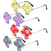 Oudain 4 Pair Mushroom Shape Sunglasses Funny Rimless Eyewear Retro Irregular Glasses Metal Spring Summer Mardi Gras Prom Party Sun Glasses for Men Women