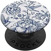 Blue Hummingbird Floral Illustration Print PopSockets Adhesive PopGrip