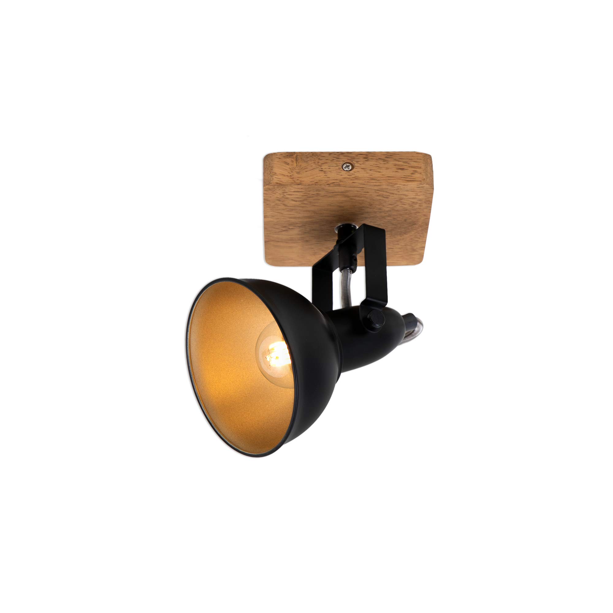 Briloner Leuchten 2901-015 Spotlight, Retro Wall Light, Vintage, can be rotated and swivelled, 1 x E14, Metal and Wood, Black and Gold, 110 x 110 x 157 mm (L x W x