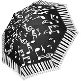 White and Black Umbrella with Piano Keyboard and Music Note Folding Rain Umbrella/Parasol/Sun Umbrella