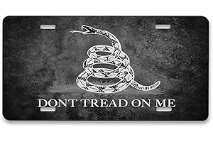 Pehede License Plate Black Rattlesnake Coiled in The Grass and Don't Tread on Me Metal Decorative Front License Plate 6X12 Inch