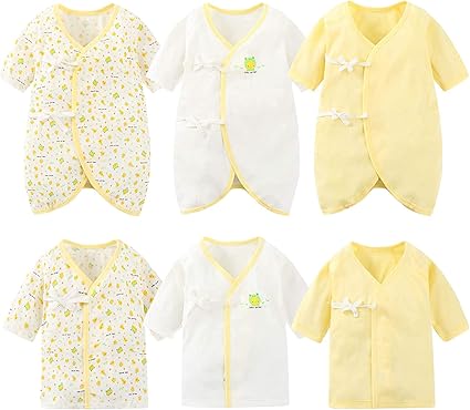 Amazon 新生児肌着 6枚組 赤ちゃん コンビ肌着 短肌着 綿100 ベビー服 ロンパース カバーオール ロンパース 前開きタイプ 肌着パジャマ 可愛いプリント 通年素材 黄 50 60cm 肌着 ベビー マタニティ 通販