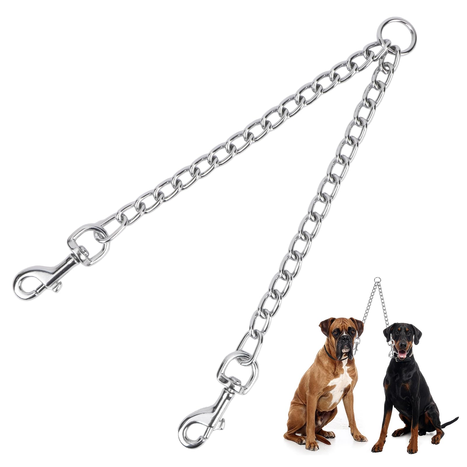 Hypeety Pet Chain Stainless Steel Double-head Dog Leash Twin Lead Traction Belt For Small Middle Large Dogs Safety Training (L)